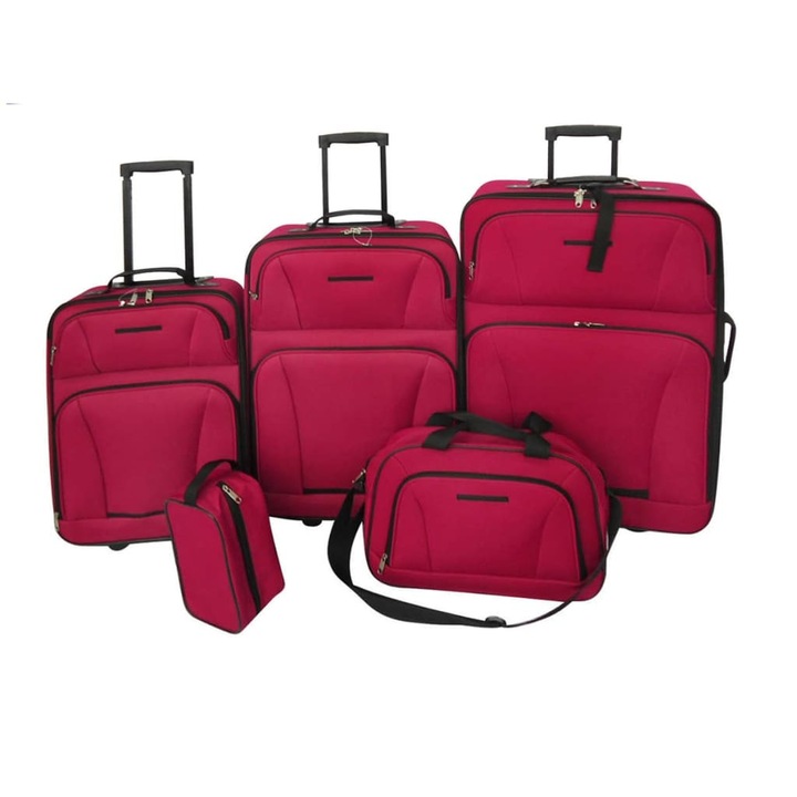 Set de 5 bagaje/trolere, vidaXL, material textil, Rosu