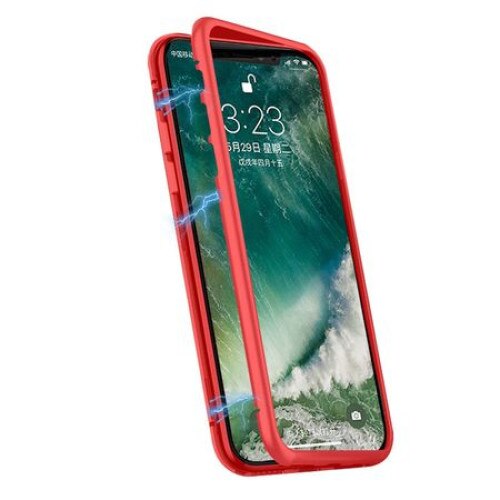 Husa magnetica iPhone XS / X, rosu / transparent