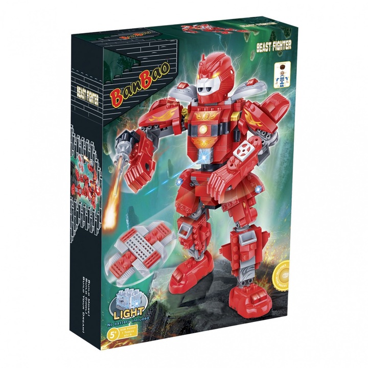Set constructie Robot rosu cu led, Banbao