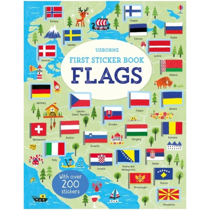 Книга със стикери First Sticker book flags, Holly Bathie