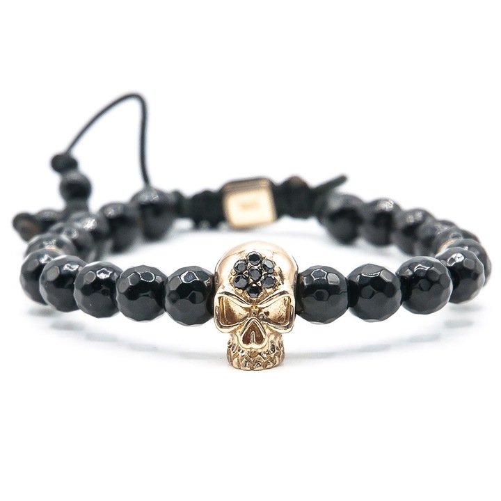Bratara aur 14k reglabila cu snur, skull collection, ar2083