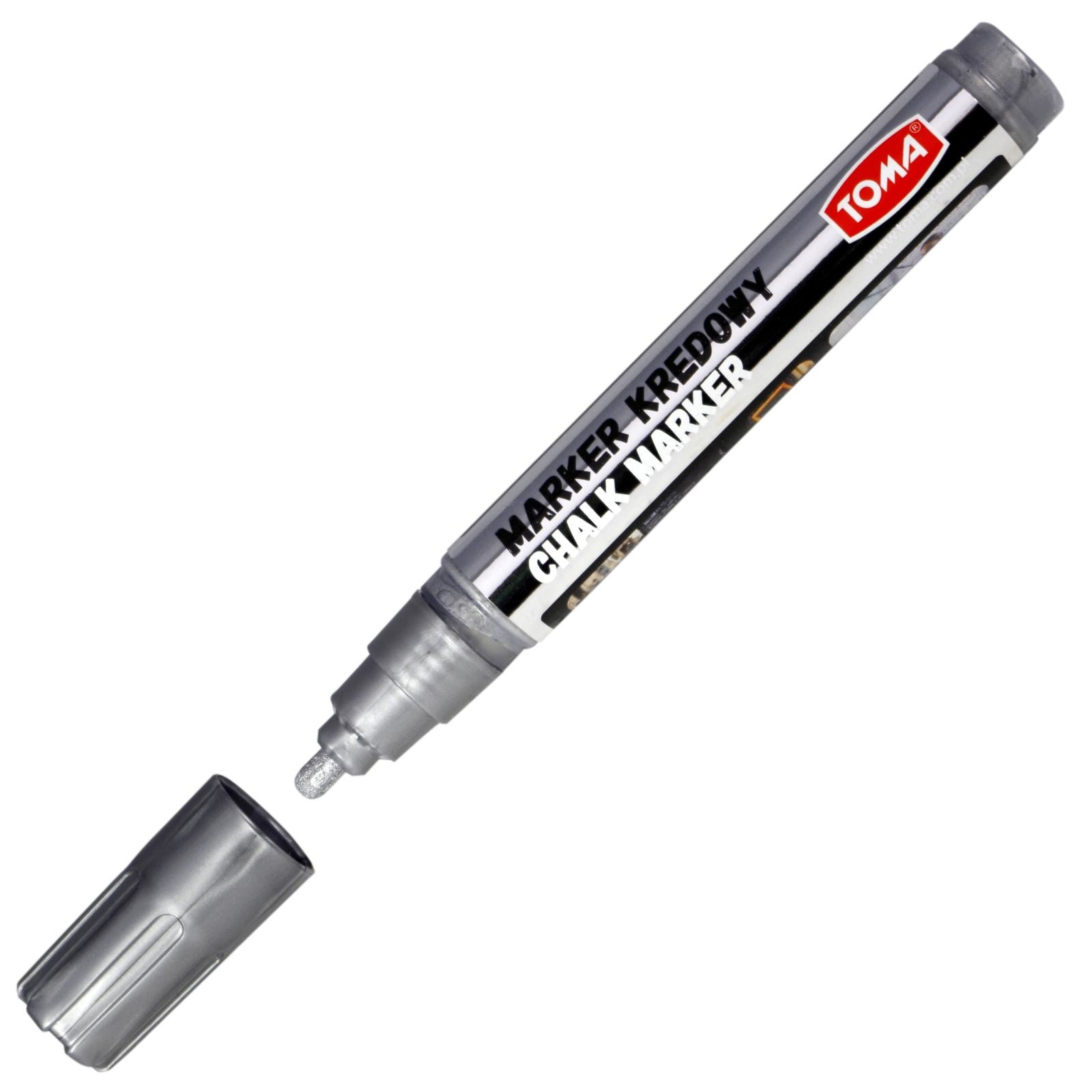 Marker cu creta lichida Toma TO-292, Varf rotund, 4.5 mm, Argintiu