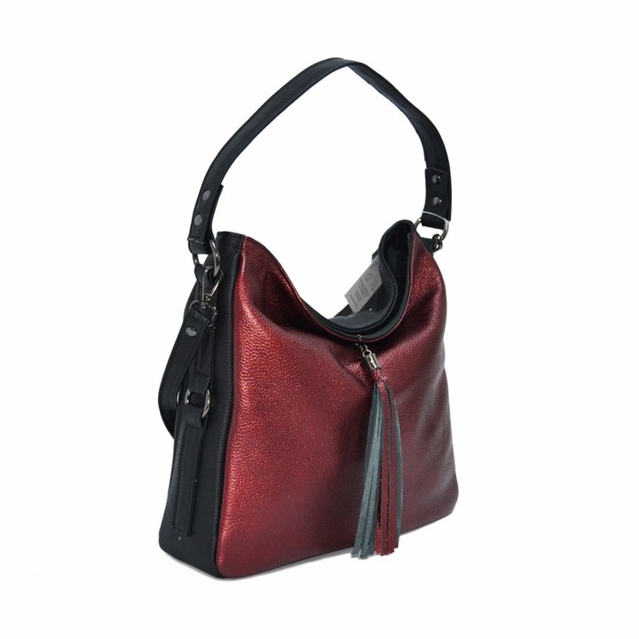 Zea női táska, természetes bőr, fekete/metál bordó