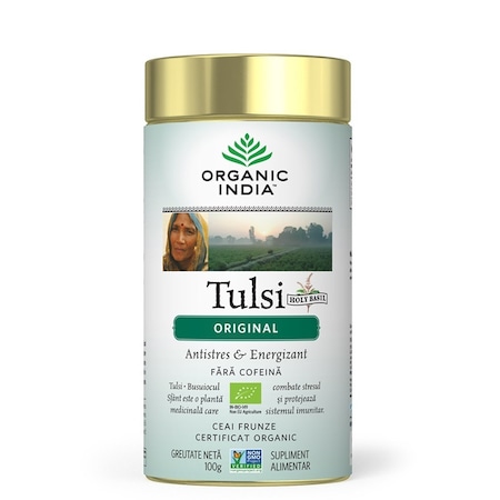 Ceai Tulsi Busuioc Sfant original antistres si energizant 100 g Organic India