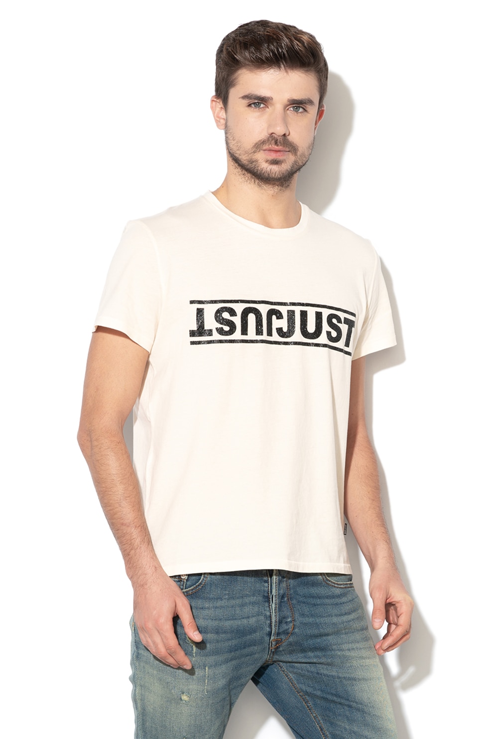 JUST CAVALLI, Tricou regular fit cu imprimeu logo, Crem