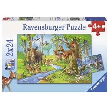 Puzzle Ravensburger - Animalele padurii, 2 in 1, 2x24 piese Puzzle Ravensburger - Animalele padurii, 2 in 1, 2x24 piese