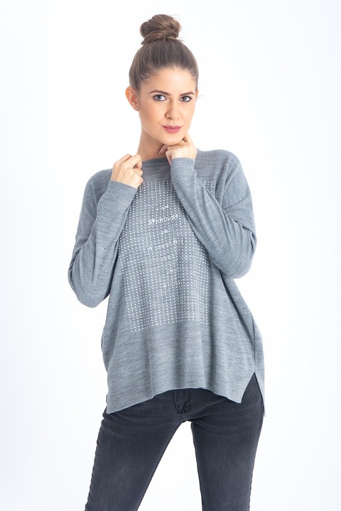 Pulover gri de dama subtire Hermosa din tricot, 721 38