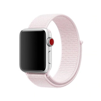 Curea material textil, Compatibila cu Apple Watch 1/2/3/4/5, Bratara Sport cu arici, 44mm, Roz deschis Curea material textil, Compatibila cu Apple Watch 1/2/3/4/5, Bratara Sport cu arici, 44mm, Roz deschis