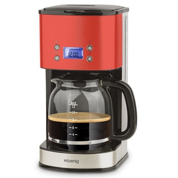 Cafetiera programabila H.Koenig, MG30 red, 1.5 L, 1000 W, carafa din sticla, sistem anti-picurare, mentinere la cald, ecran LCD, inchidere automata, filtru lavabil, rosu, High Quality Design Cafetiera programabila H.Koenig, MG30 red, 1.5 L, 1000 W, carafa din sticla, sistem anti-picurare, mentinere la cald, ecran LCD, inchidere automata, filtru lavabil, rosu, High Quality Design