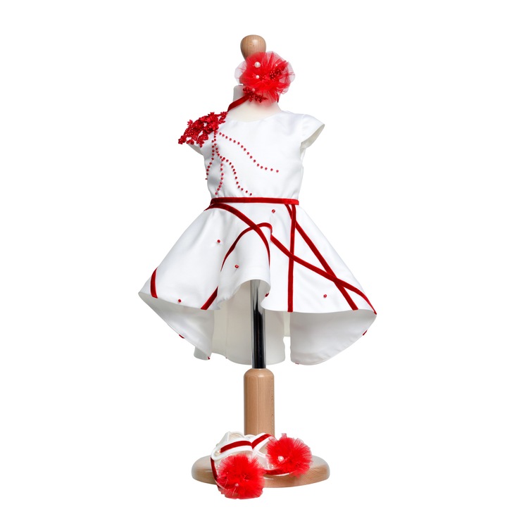 Set Rochie Botez Couture Red Lines, Zaza Boutique, 6- 9 luni