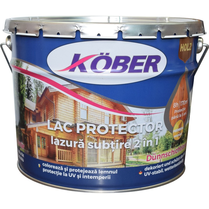 Lac protector pentru lemn interior / exterior KOBER lazura subtire 2 in 1 CIRES 10 L