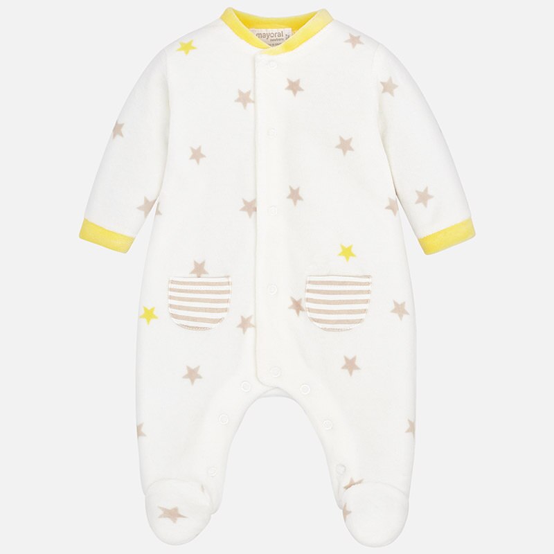 Pijama imprimeu bebe baiat Mayoral 2724TI18CREM, Alb/Galben, 2-4 luni
