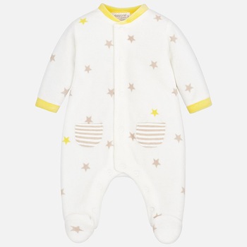 Pijama imprimeu bebe baiat Mayoral 2724TI18CREM, Alb/Galben, 2-4 luni Pijama imprimeu bebe baiat Mayoral 2724TI18CREM, Alb/Galben, 2-4 luni