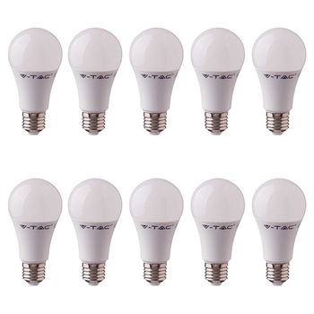 Set 10 Becuri LED V-TAC Samsung Chip - 9W (60W), 806 lm, E27, A+, lumina alba rece Set 10 Becuri LED V-TAC Samsung Chip - 9W (60W), 806 lm, E27, A+, lumina alba rece