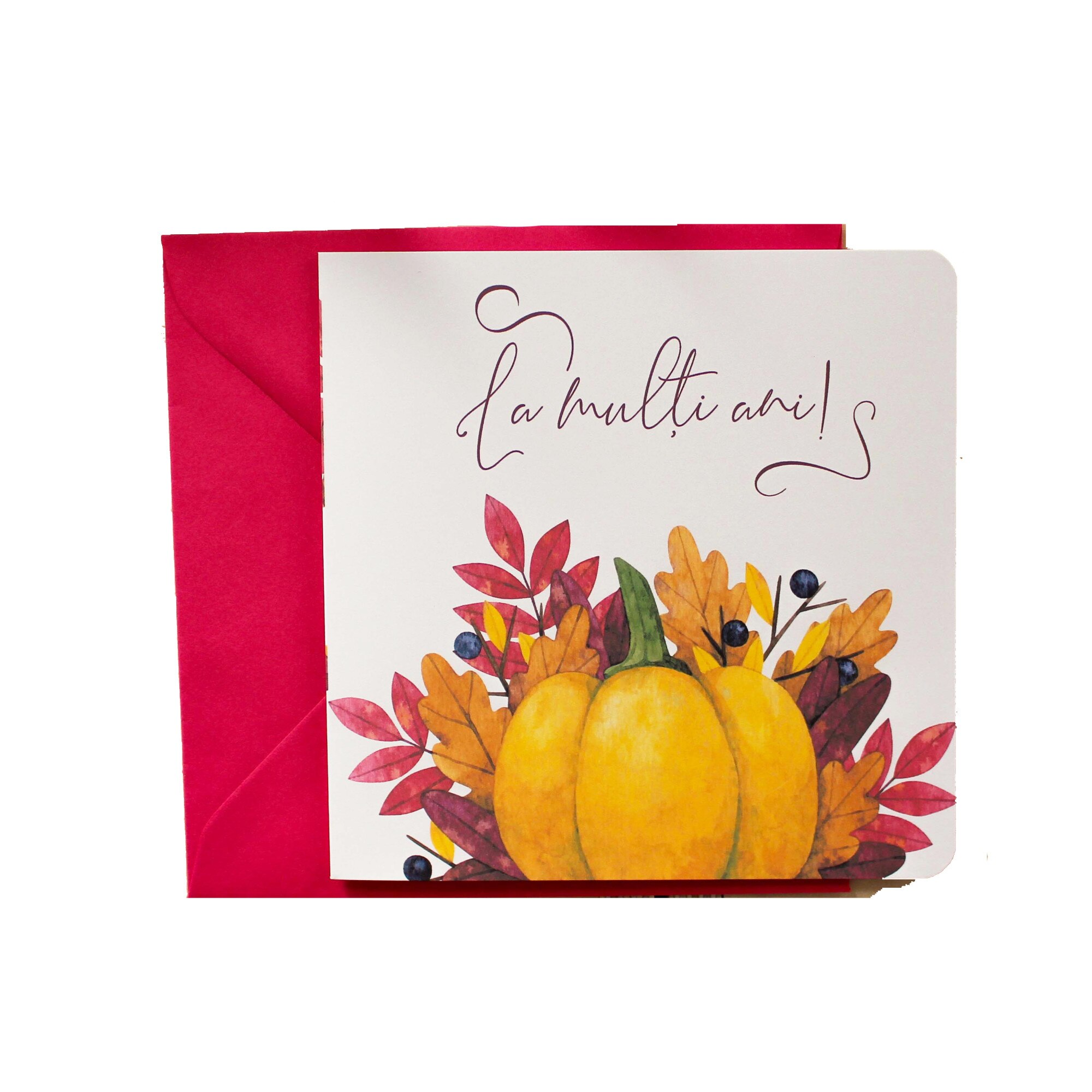 Felicitare de toamna, Genette, Dovleac pe pat de frunze