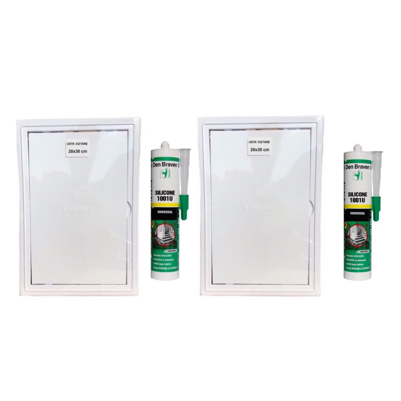 Pachet 2 bucati Usita de vizitare, 20x30 cm + 2 bucati Silicon universal Den Braven 1001 U, alb, interior / exterior, 280 ml