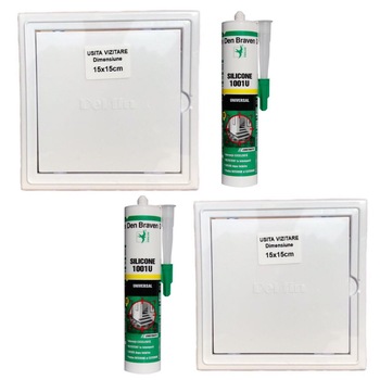 Pachet 2 bucati Usita de vizitare, 15x15 cm + 2 bucati Silicon universal Den Braven 1001 U, alb, interior / exterior, 280 ml Pachet 2 bucati Usita de vizitare, 15x15 cm + 2 bucati Silicon universal Den Braven 1001 U, alb, interior / exterior, 280 ml