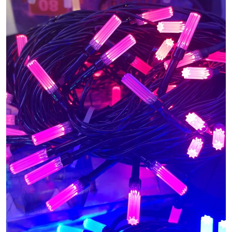 Instalatie de Craciun, 8 m, liniara cu fibra optica, Pink, 80 leduri, SDX, 5816P roz