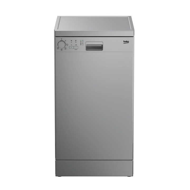 Beko DFS-05013 S Szabadonálló keskeny mosogatógép, 45cm, 10 terítékes, 5 program, LED kijelző, A+ energiaosztály, Ezüst