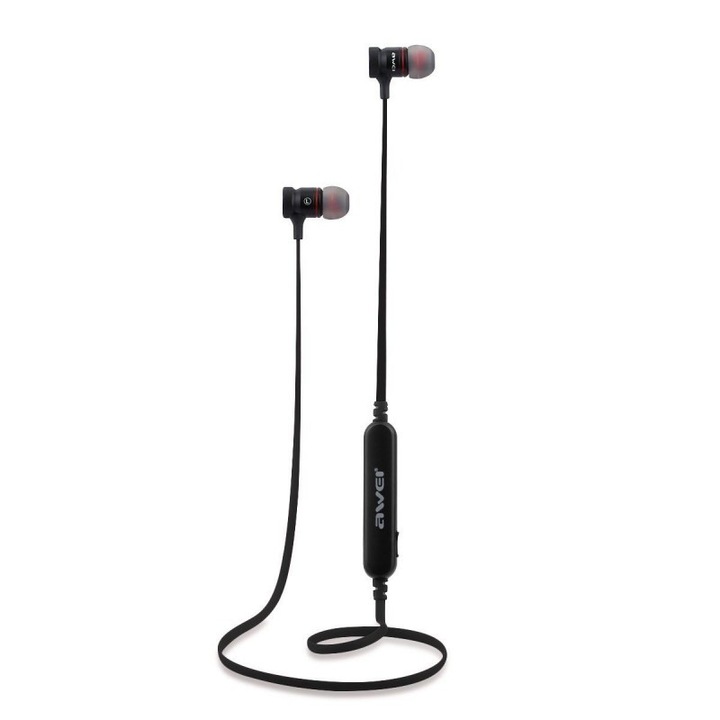 Casti Bluetooth AWEI, In ear, Wireless, v4.1, Microfon, Magnetice, Negre