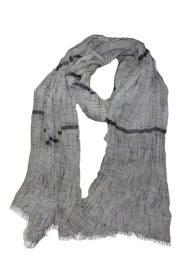 Esarfa cu design de dungi asimetric, D&J Exclusive, Alb