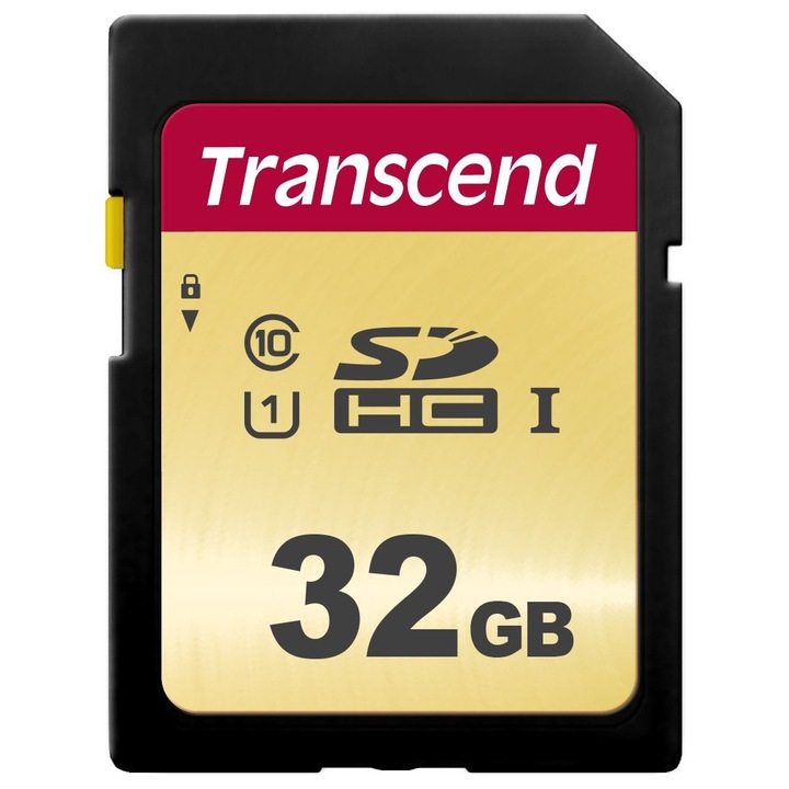 Card de memorie, Transcend, 500S 32GB UHS-I, Clasa 10, Card SD U1, Flash MLC NAND, Multicolor