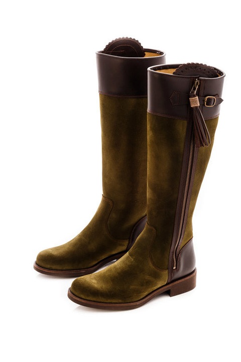 Cizme cu talpa plata, Dama, Piele velur, Dakota Boots, Verde, 39