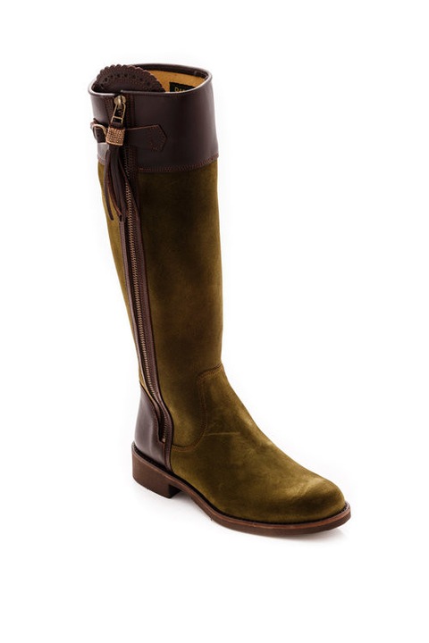 Cizme cu talpa plata, Dama, Piele velur, Dakota Boots, Verde, 39