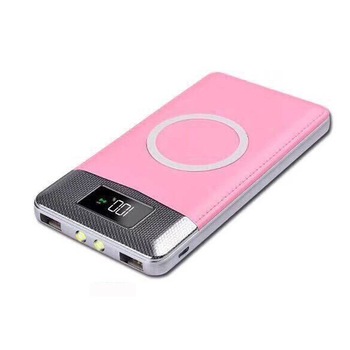Baterie externa power bank PYRAMID® 10000 mAh, QI Wireless, display LCD, lanterna led, 2 X porturi USB pentru iPhone, Samsung, Huawei, roz, W19 Baterie externa power bank PYRAMID® 10000 mAh, QI Wireless, display LCD, lanterna led, 2 X porturi USB pentru iPhone, Samsung, Huawei, roz, W19