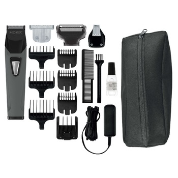 Aparat de tuns Moser 1055-0460, 6 piepteni, Lame auto-ascutire otel inoxidabil, Li-Ion, Gri inchis Aparat de tuns Moser 1055-0460, 6 piepteni, Lame auto-ascutire otel inoxidabil, Li-Ion, Gri inchis