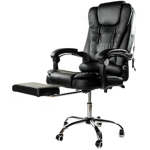Scaun de birou ergonomic cu suport pentru picioare, Artnico Elgo, Functie masaj, Piele ecologica, Negru