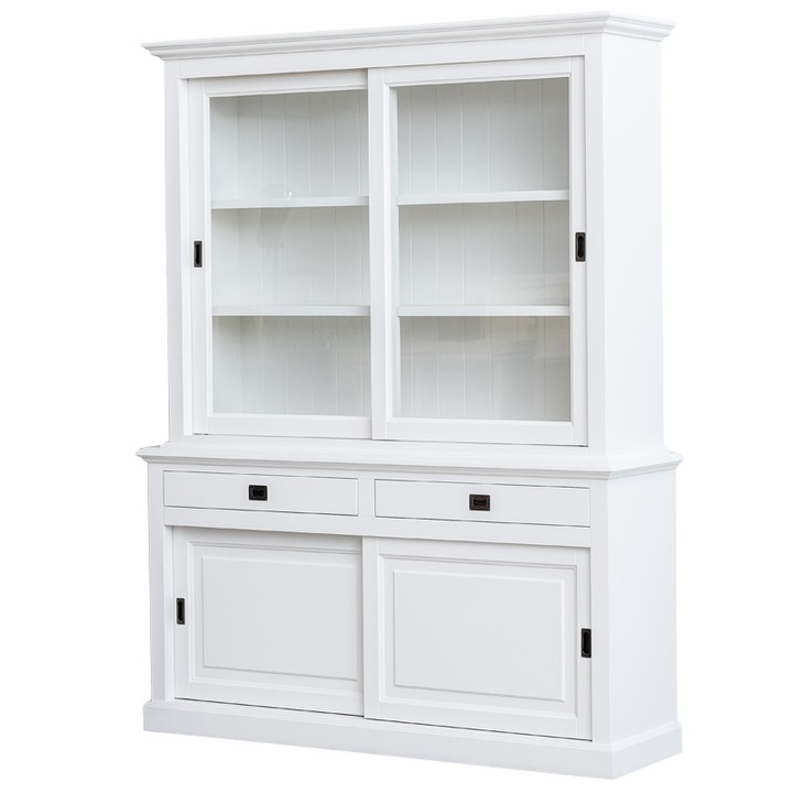 Vitrina living, dining, dimensiune 177 x 50 x 230H cm, finisaj vopsit alb cu 2 usi glisante si 2 sertare, articol MC 125 RAL 9010