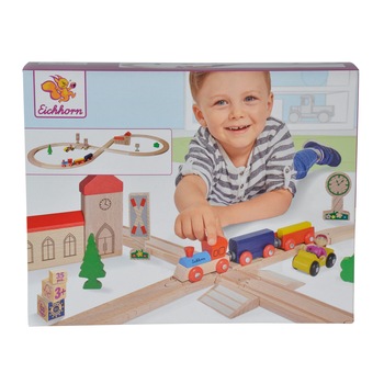 Set trenulet lemn Eichhorn, cu accesorii, 35 piese Set trenulet lemn Eichhorn, cu accesorii, 35 piese