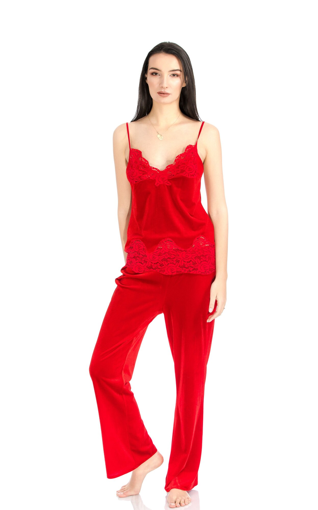 Pantaloni lungi catifea My Secret, Rosu