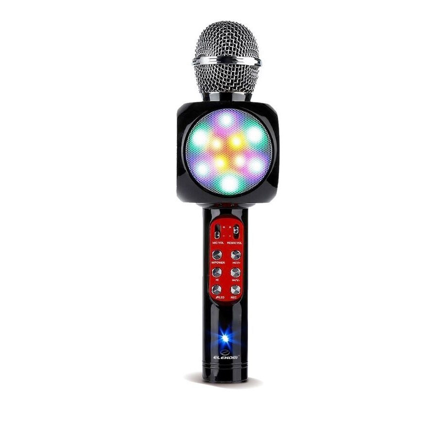 Microfon karaoke Elekom, 3W, LED, FM, USB, Negru