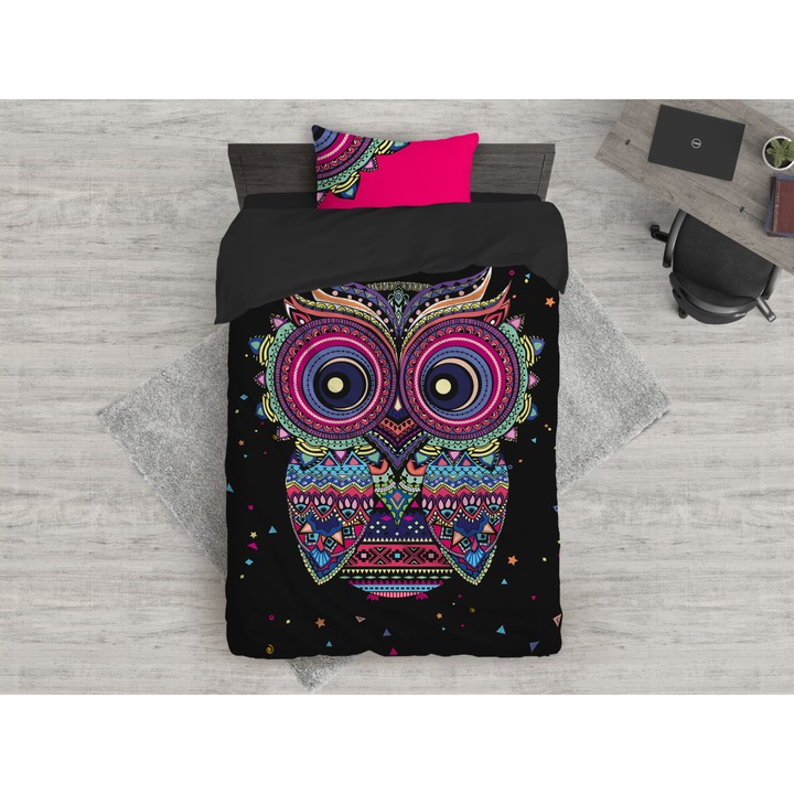 Спален комплект Cute Owl, памучен сатен, 3 части, 150 x 215 см.
