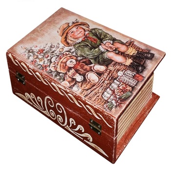 Cutie de bijuterii tip carte decorata si pictata manual prin tehnici mixte, Serena, Waiting for Santa Cutie de bijuterii tip carte decorata si pictata manual prin tehnici mixte, Serena, Waiting for Santa