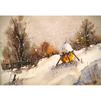 Tablou acuarela Capita de fan - tablou pictat manual Oana Pinzariu, dimensiune 19 * 26 cm Tablou acuarela Capita de fan - tablou pictat manual Oana Pinzariu, dimensiune 19 * 26 cm