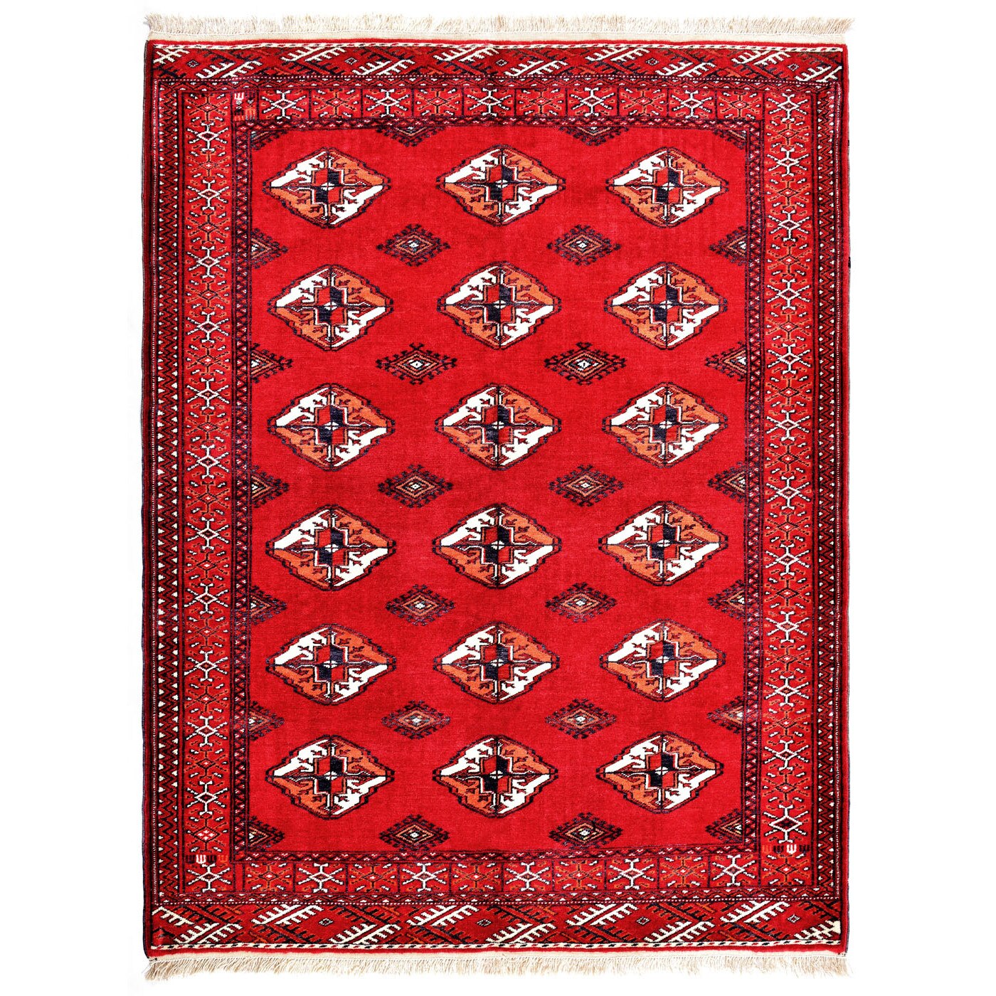 Covor Buhara lucrat manual din lana,rosu,rezistent la trafic intens,design geometric,150X115