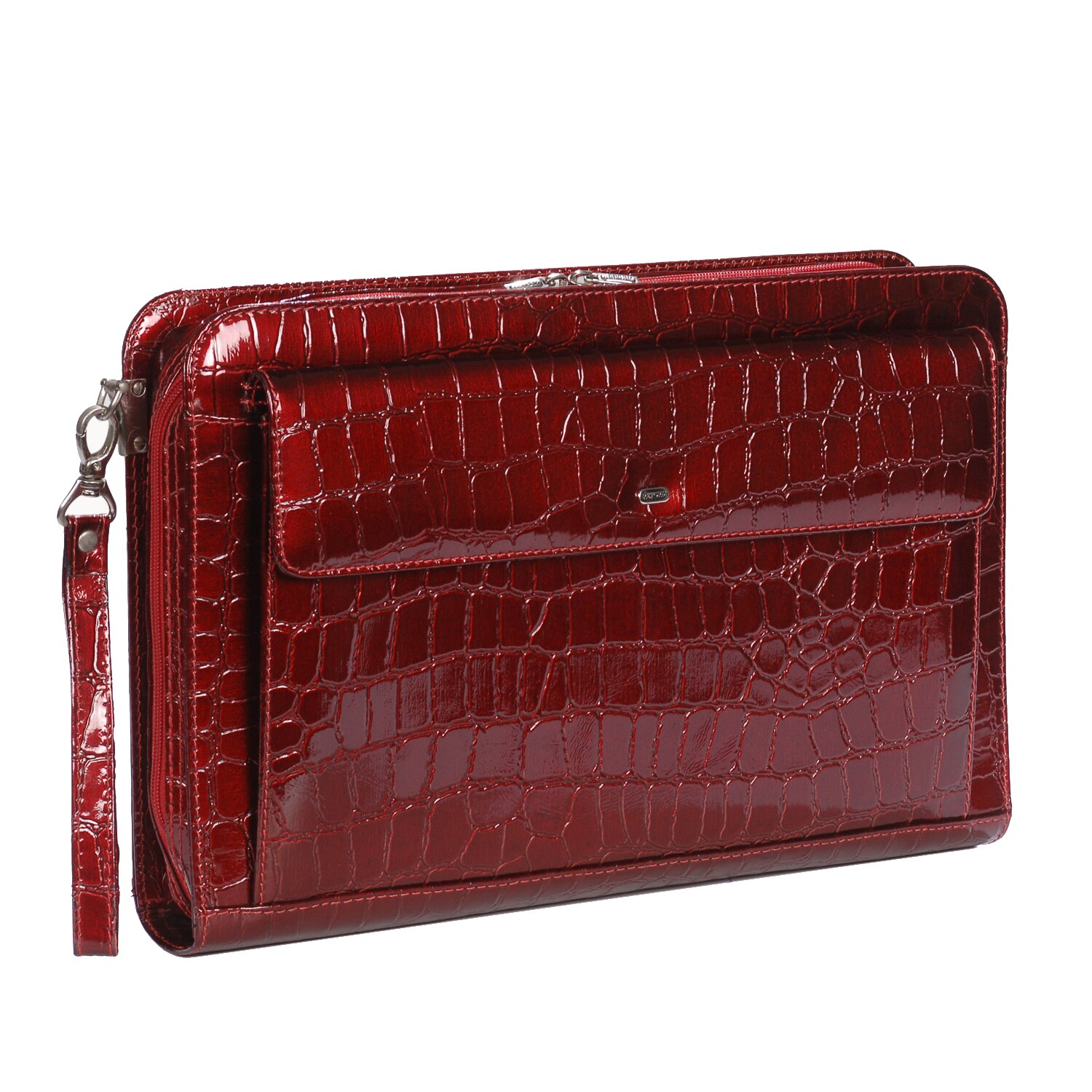 Mapa de acte din piele lacuita visinie cu fermoar si buzunar model 01, MAGAZINULDEGENTI