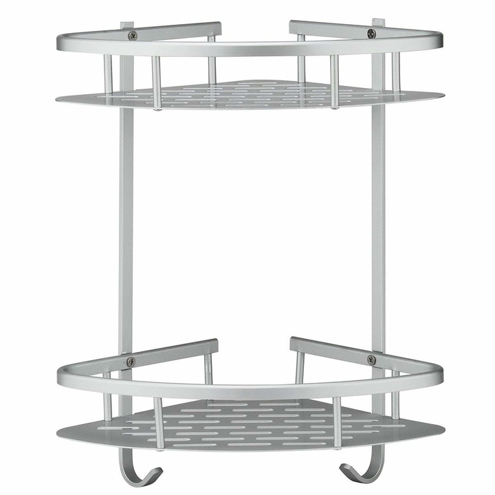 Триъгълна алуминиева етажерка D.M.N R14, двойна, Алуминий, Сребрист