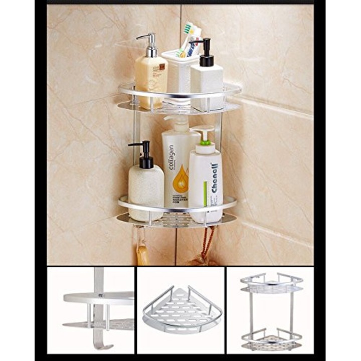 Триъгълна алуминиева етажерка D.M.N R14, двойна, Алуминий, Сребрист