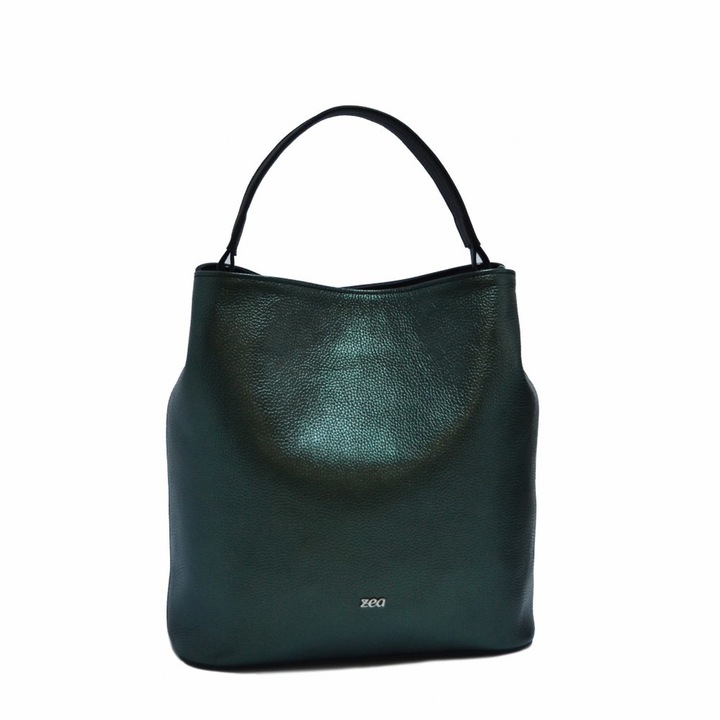 Zea Női táska, természetes bőr, fekete / metál zöld