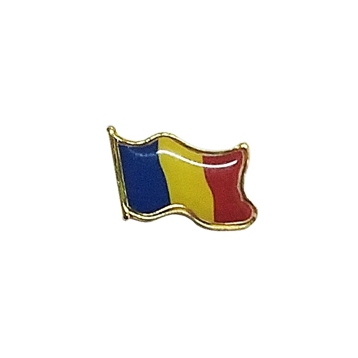 Insigna cu steagul Romaniei, cu prindere pin, 15x15 mm