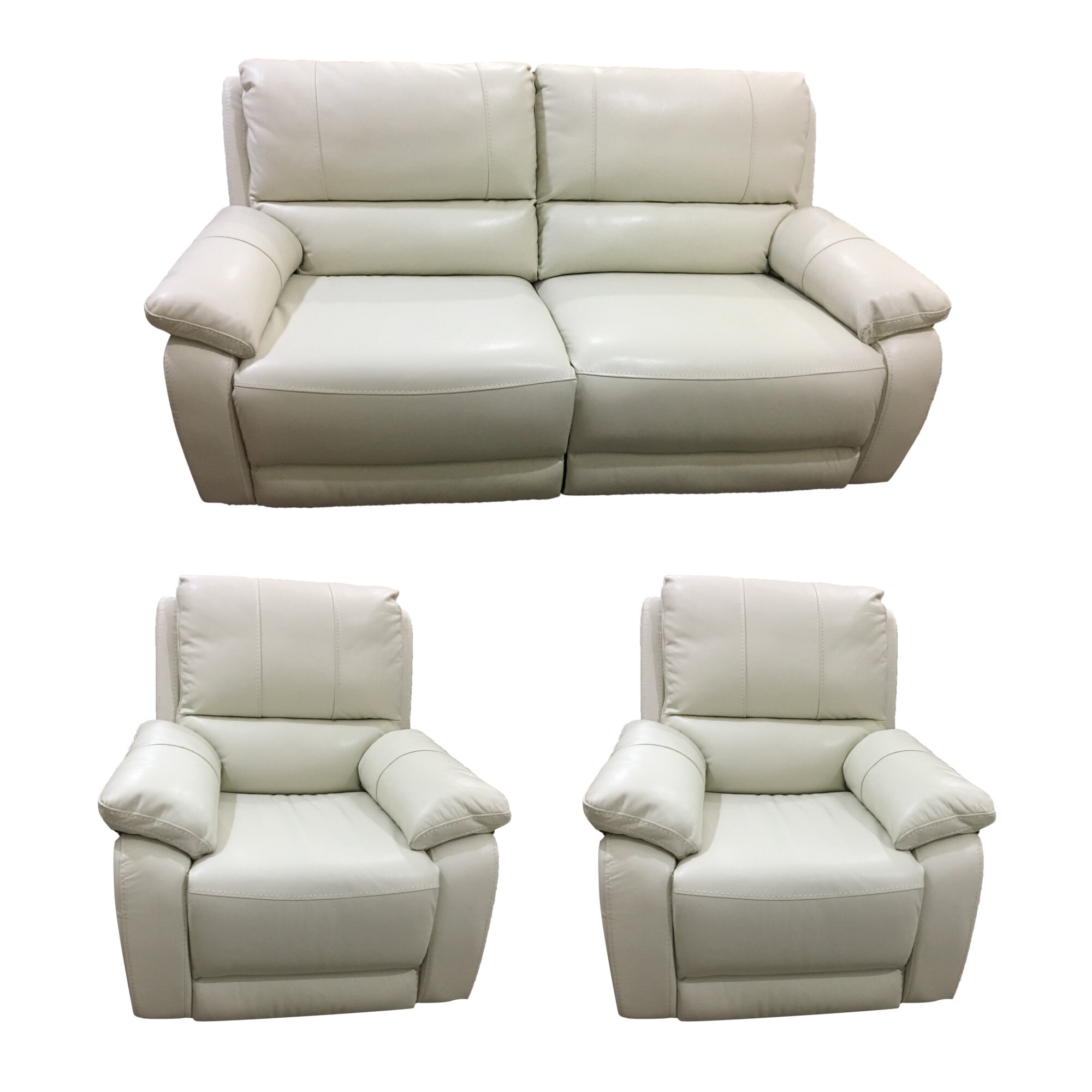Set Md 5550 Alfred, PIELE NATURALA, canapea 3 loc cu 2 reclinere manuale si 2 fotolii cu reclinere manuale, Beige, Piele naturala suprafata de contact