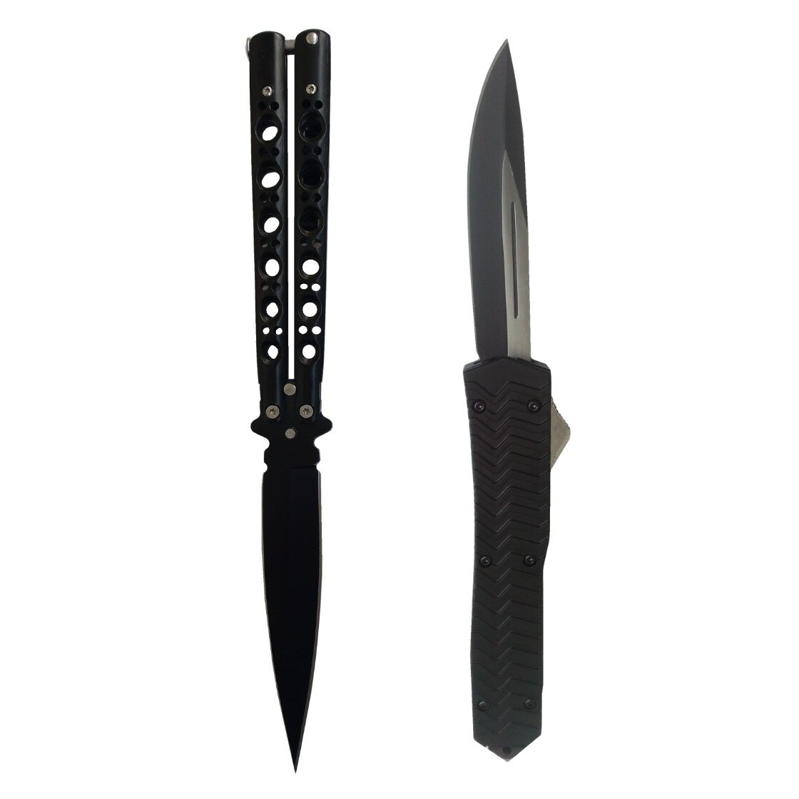 Set 2 cutite MDM, Briceag automat S25 si Briceag Balisong-Butterfly Black