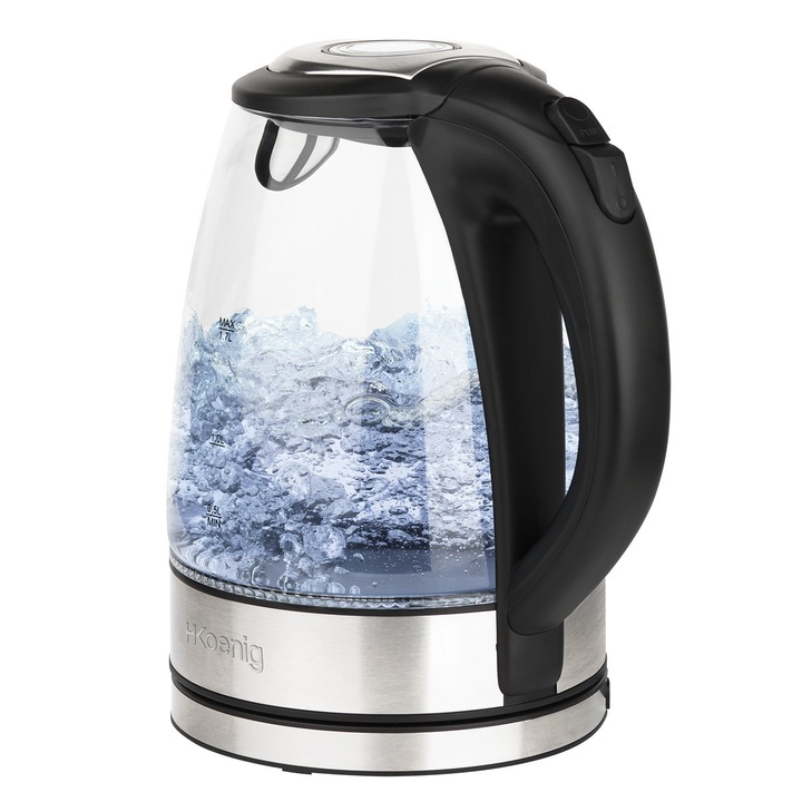 Fierbator electric H.Koenig, BO28, 1.7 l, 2200 W, capac usor de desfacut, indicator luminos, buton ON/OFF, sticla durabila