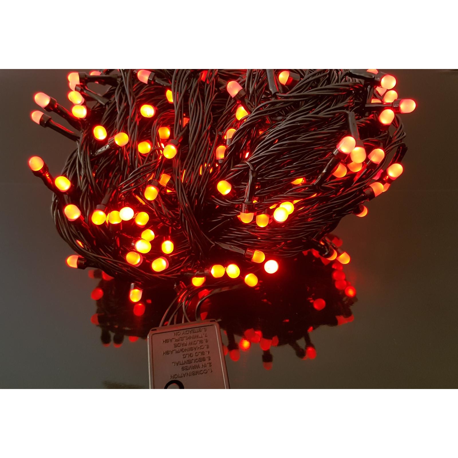 Instalatie de Craciun, 20 m, Liniara, Rosu, 200 leduri Q8, SDX, 8048R, fir negru / ghirlanda luminoasa