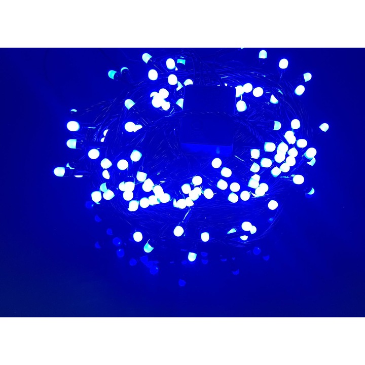 Instalatie de Craciun, 10 m, Liniara, Albastru, 100 leduri Q8, SDX, 8047B, fir negru / ghirlanda