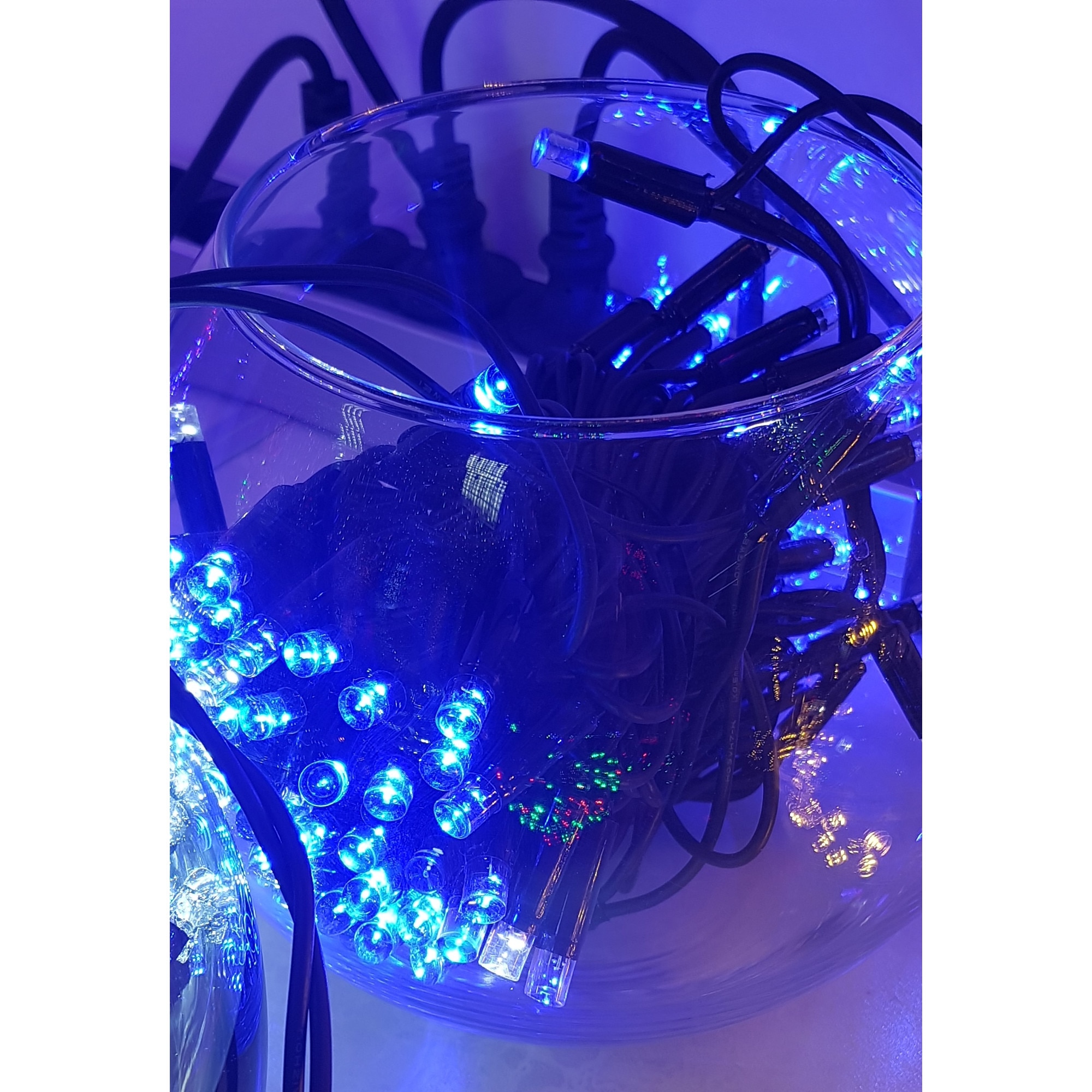 Instalatie de Craciun, 10 m Liniara, Albastru, 100 leduri cu alimentator, CONFIGURABILA, SDX, 8042B / Rezistenta la apa / mufa de interconectare